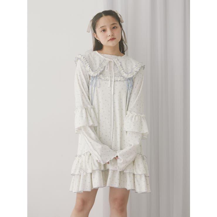 Merry jenny flower waffle ミニワンピース flower waffleミニワンピース[品番：MKSW0065272]｜merry jenny