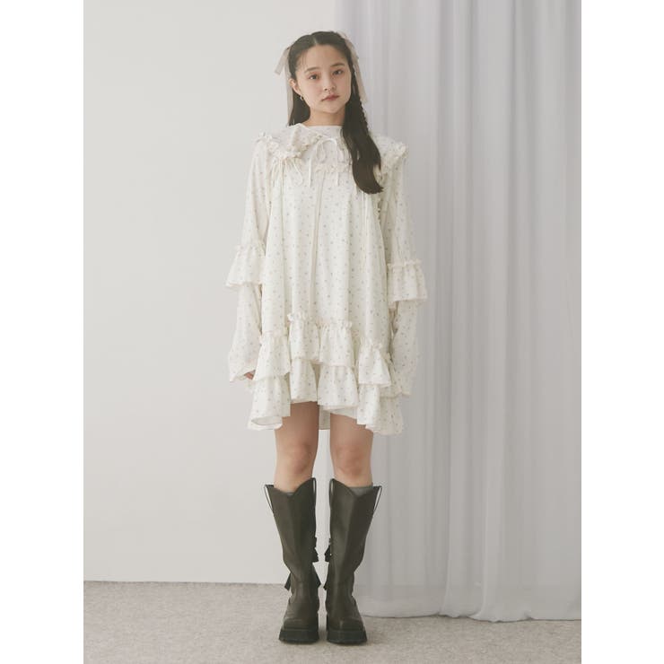 Merry jenny flower waffle ミニワンピース flower waffleミニワンピース[品番：MKSW0065272]｜merry jenny