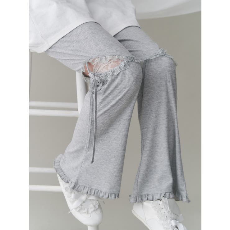 merry jenny レースカット　フリルリブパンツ　フレアパンツ メリージェニー merry jenny レースカットフリルリブパンツ