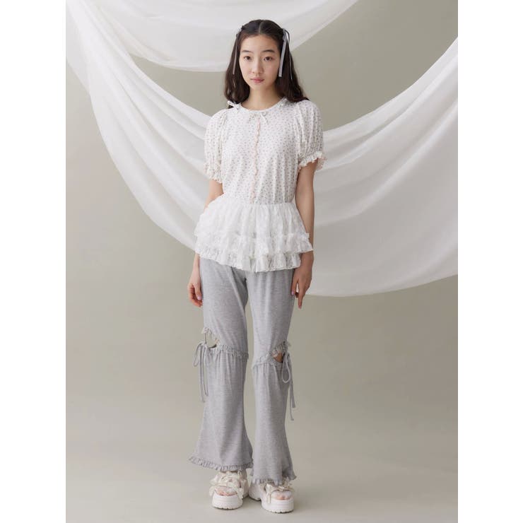 レースカットリブフリルパンツ レースカットフリルリブパンツ[品番：MKSW0065598]｜merry jenny