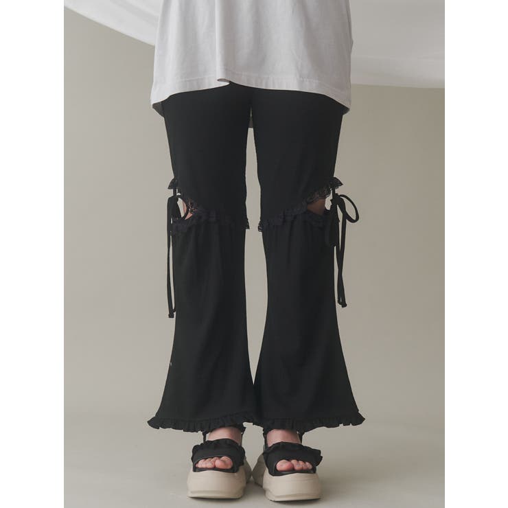 レースカットフリルリブパンツ[品番：MKSW0065598]｜merry jenny