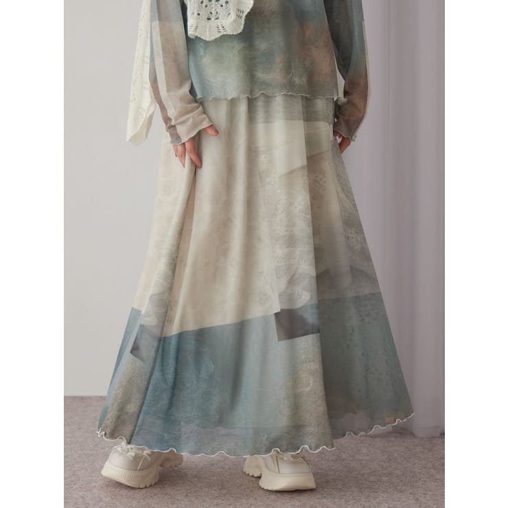 グリーン | dreamingメッシュフレアスカート | merry jenny