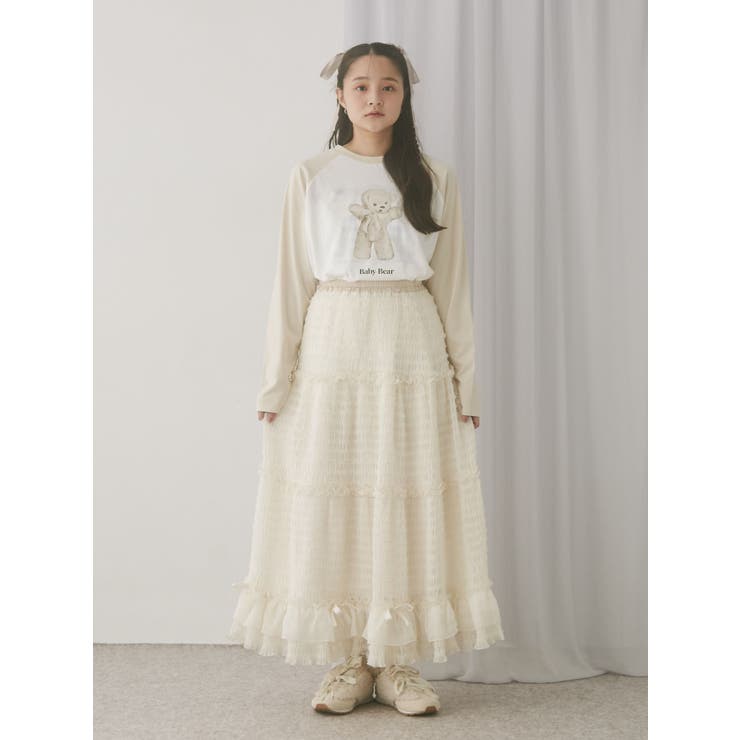 ribbonチュールギャザーフレアスカート[品番：MKSW0065283]｜merry