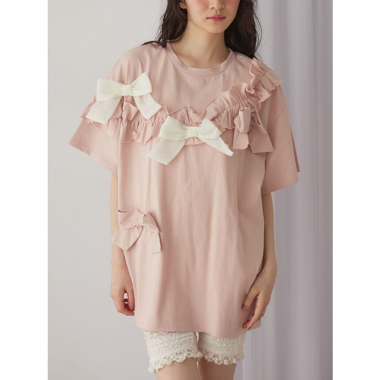 ピンク | ribbon frill big tee | merry jenny