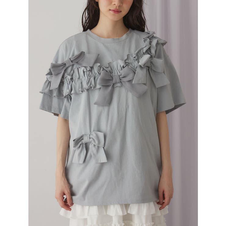 ブルー | ribbon frill big tee | merry jenny