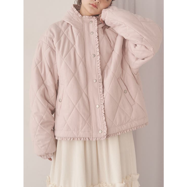 ピンク | フリルキルティングフードジャケット | merry jenny