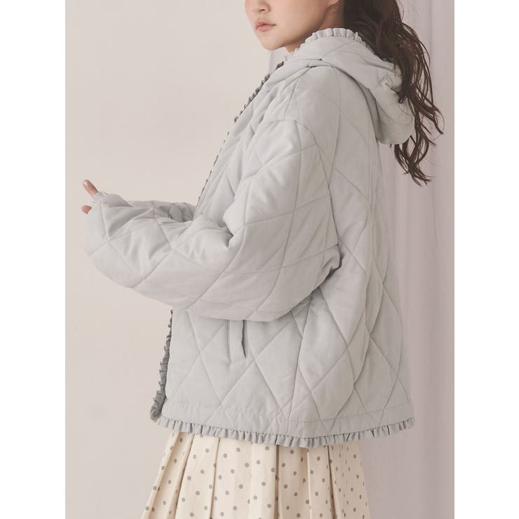 ブルー | フリルキルティングフードジャケット | merry jenny