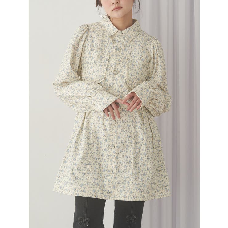 アイボリー | flowerツイルパフミニワンピース | merry jenny