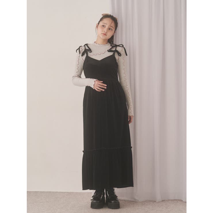 アシメribbonベロアワンピース | merry jenny | 詳細画像4 