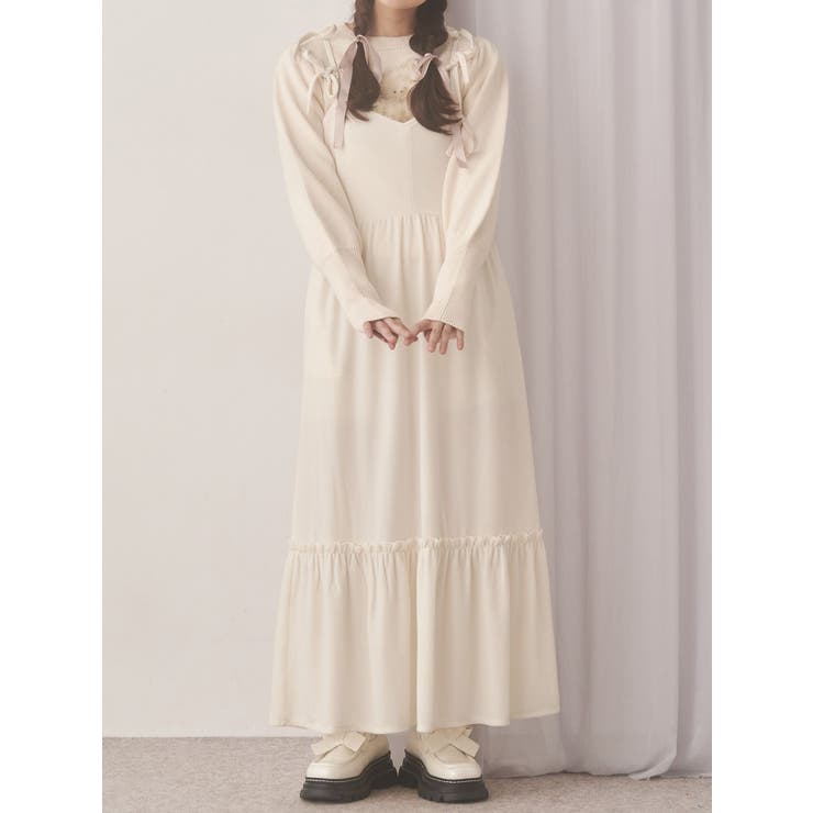 アイボリー | アシメribbonベロアワンピース | merry jenny