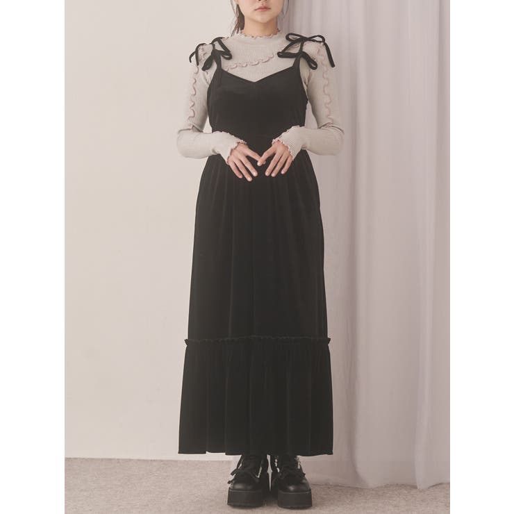 ブラック | アシメribbonベロアワンピース | merry jenny