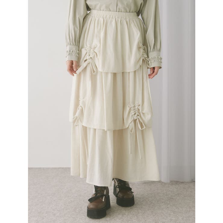 アイボリー | リボンドロストティアードスカート | merry jenny