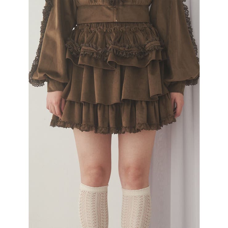 ブラウン | フリルベロアミニスカート | merry jenny