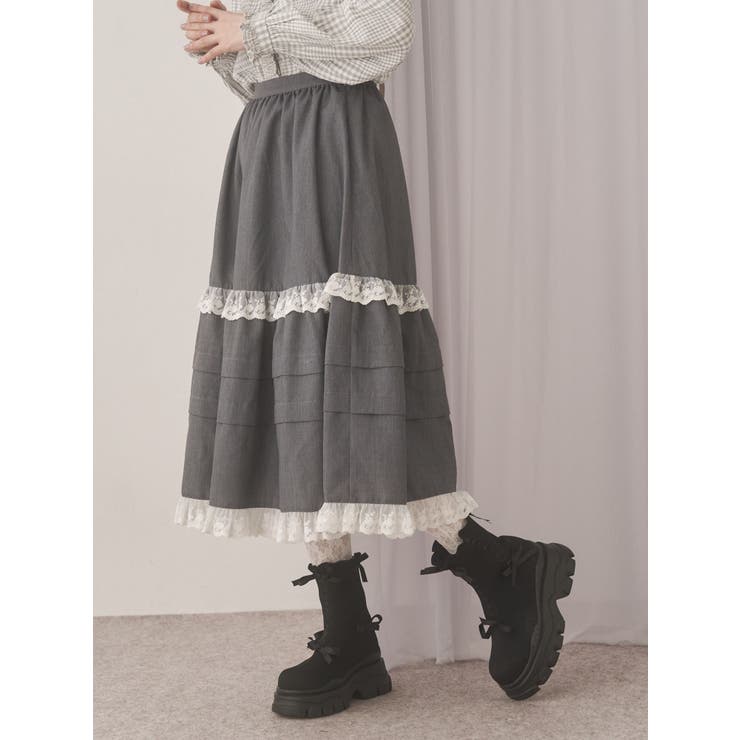 merryjenny タックフリルミディスカート ブラウン merryjenny タックフリルミディスカート ブラウン