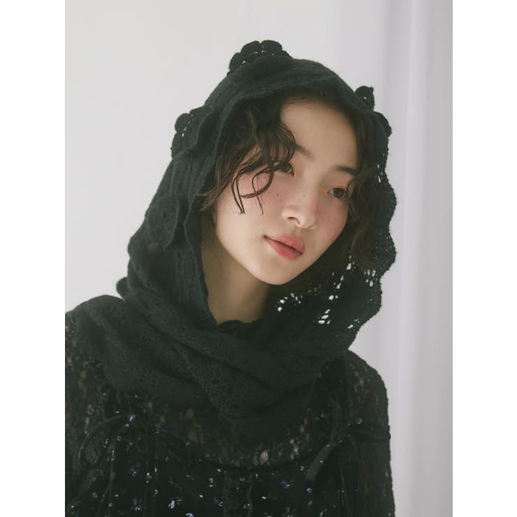 ブラック | お花咲いたバラクラバマフラー | merry jenny