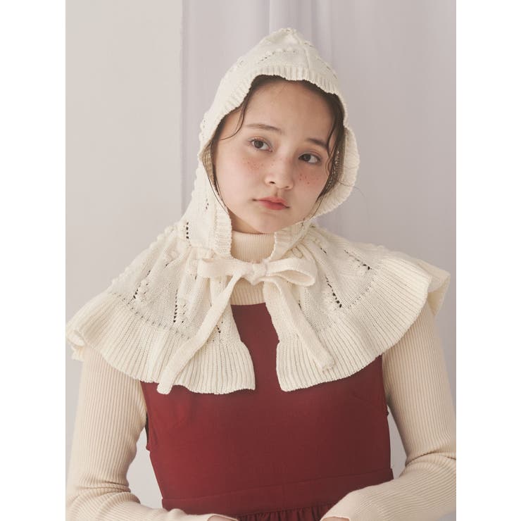 アイボリー | ケープカラーニットフーディー | merry jenny