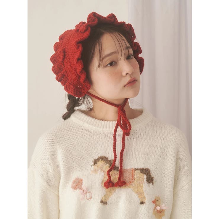 レッド | お花のニットヘッドドレス | merry jenny