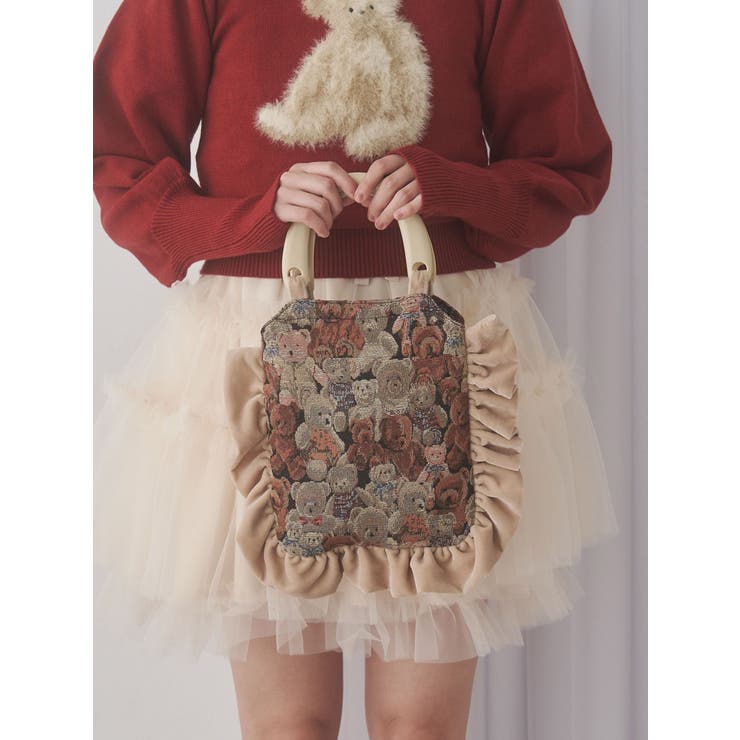 ベージュ | bearジャガードハンドバッグ | merry jenny