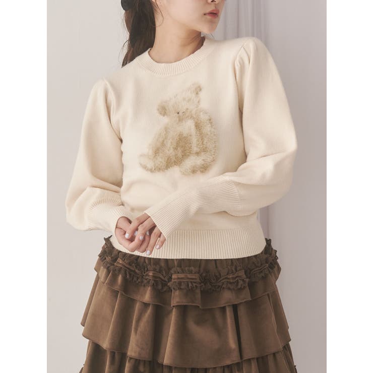bear shaggy knit tops | merry jenny | 詳細画像1 