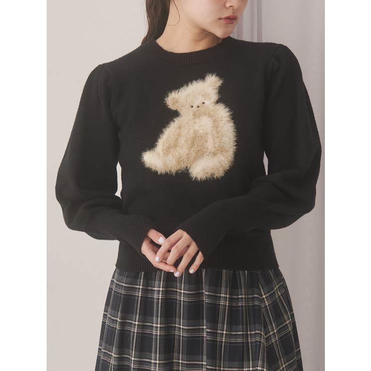 ブラック | bear shaggy knit tops | merry jenny