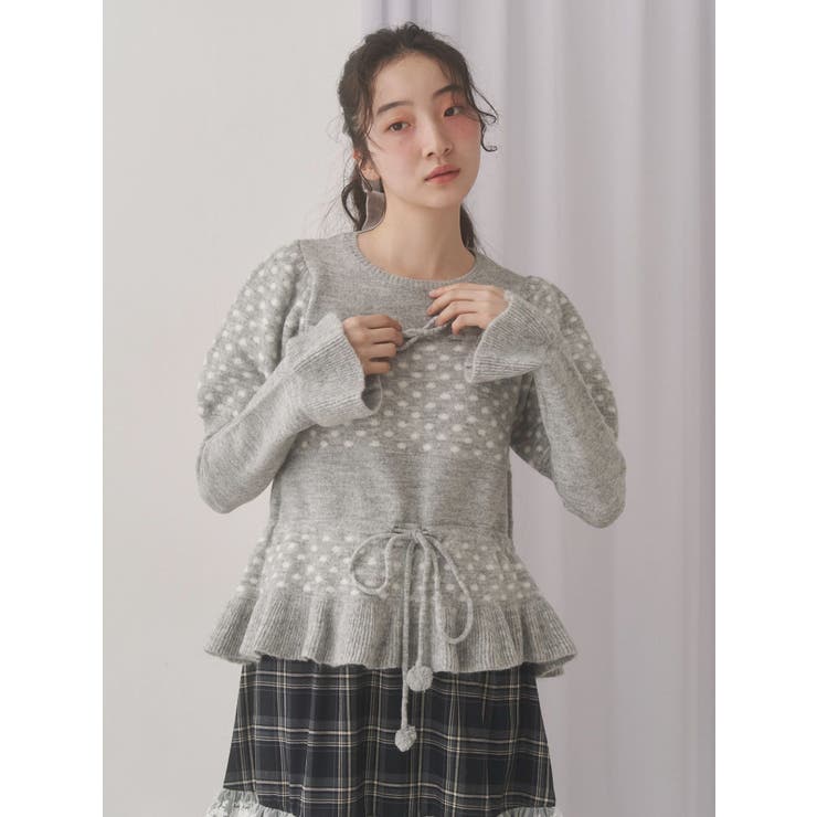 merry jenny フリルペプラムニットトップス グレー フリルペプラムニットトップス[品番：MKSW0066271]｜merry jenny