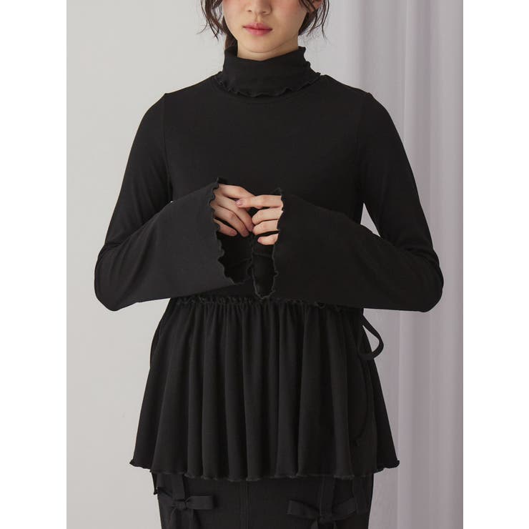 ブラック | ギャザーペプラムカットtops | merry jenny