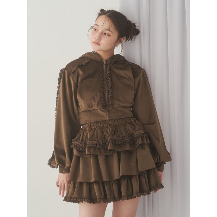 ベロアレースジップパーカー | merry jenny | 詳細画像3 