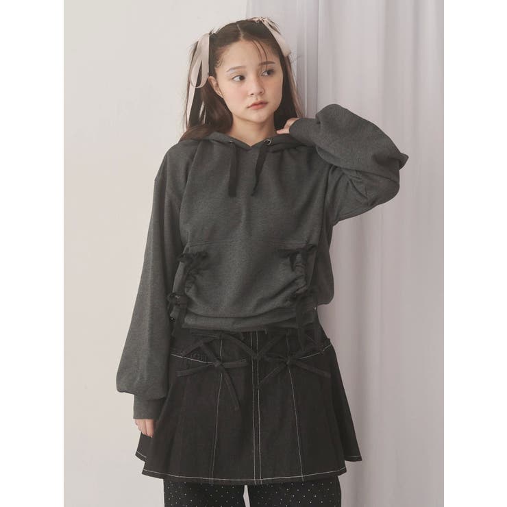 チャコールグレー | ribbon ribbon hoodie | merry jenny