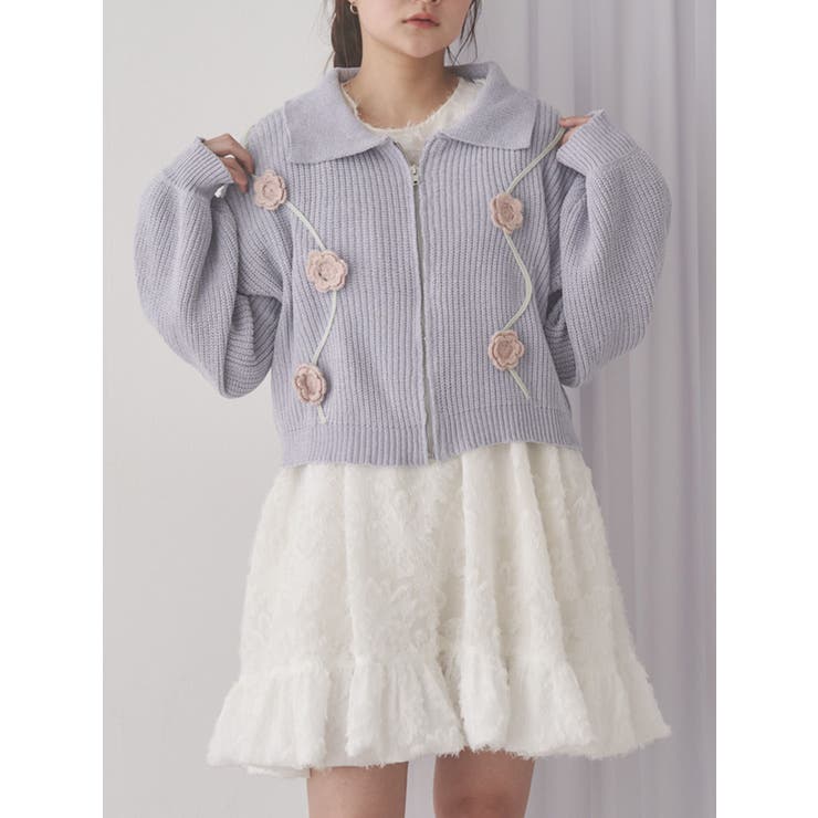 ブルー | お花咲いたzipニットカーディガン | merry jenny