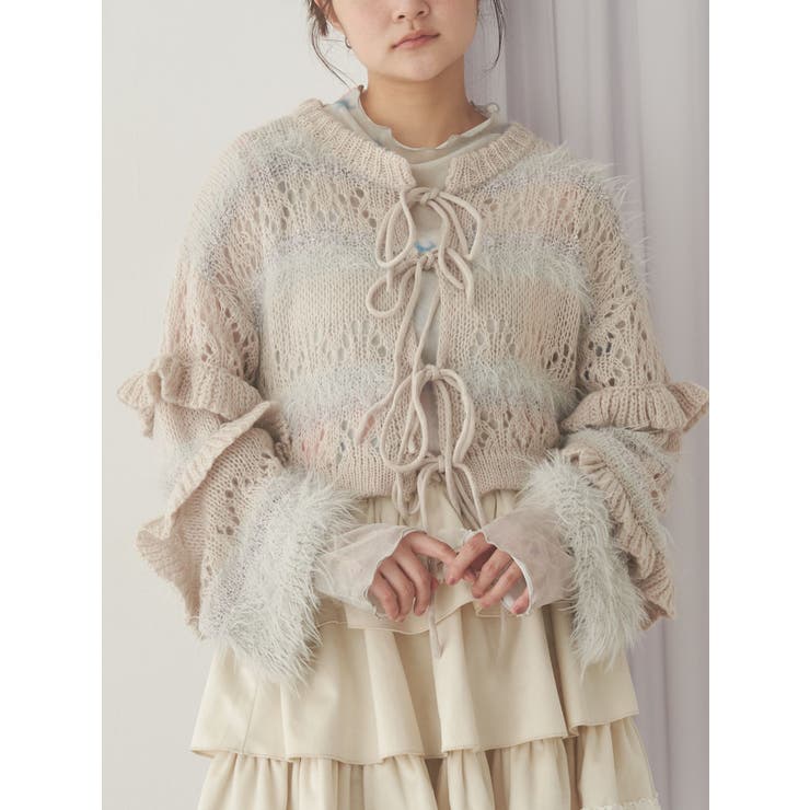 グレー | fluffy border cardigan | merry jenny