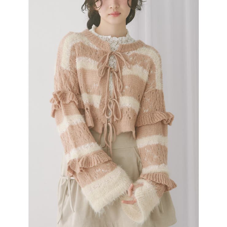 ピンク | fluffy border cardigan | merry jenny