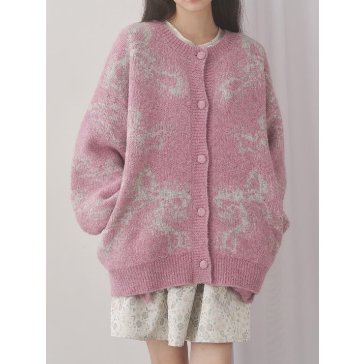 ribbon jacquard knit cardigan | merry jenny | 詳細画像1 