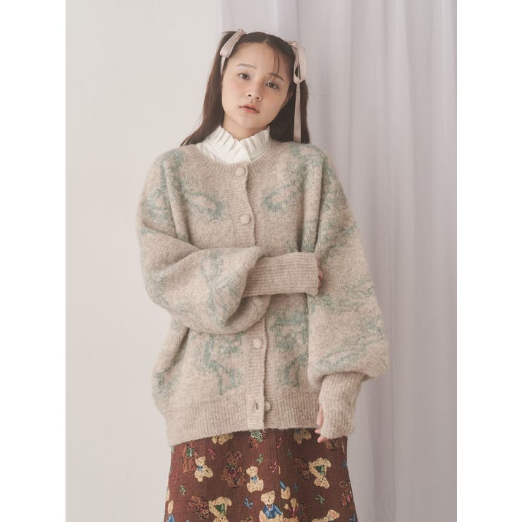 ribbon jacquard knit cardigan | merry jenny | 詳細画像4 