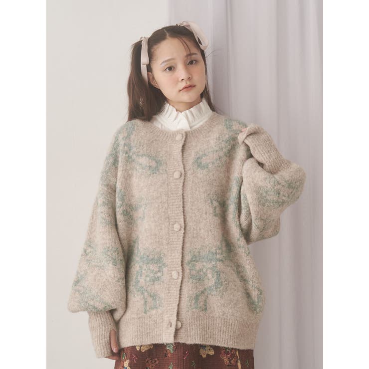 ribbon jacquard knit cardigan | merry jenny | 詳細画像5 