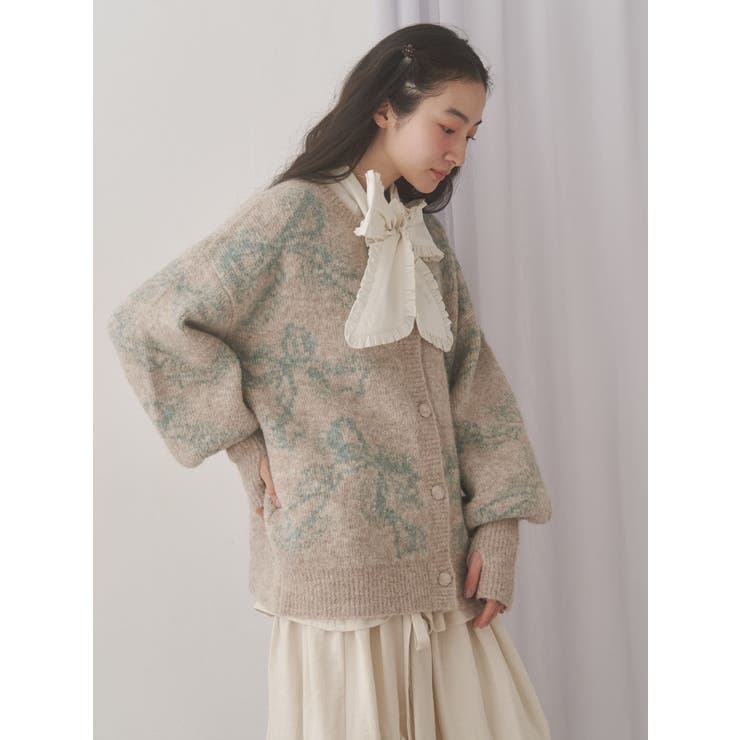 ribbon jacquard knit cardigan | merry jenny | 詳細画像7 