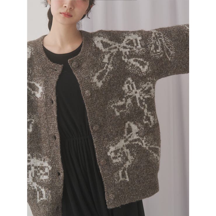 ブラウン | ribbon jacquard knit cardigan | merry jenny