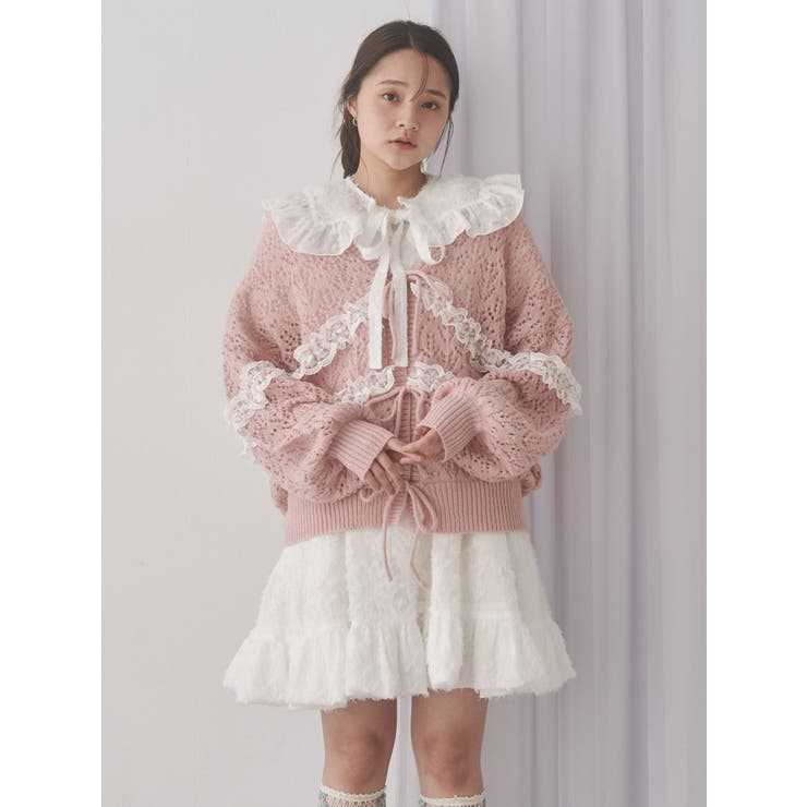 niceclaup キラキラボタンファーオフショルニット one after another NICE CLAUP｜キラキラボタンファーオフショルニット