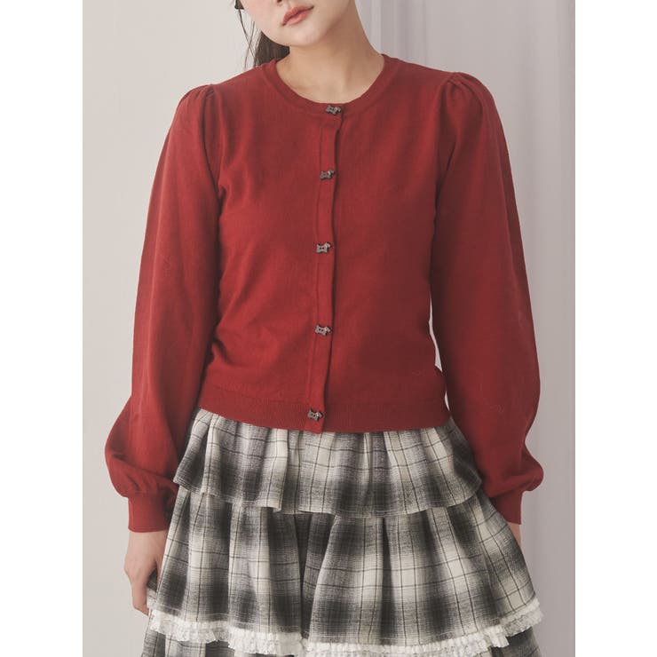 レッド | terrier button knit cardigan | merry jenny