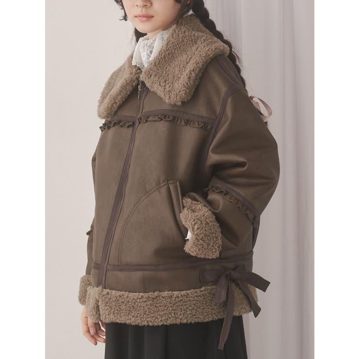 ブラウン | クリームボアムートンブルゾン | merry jenny