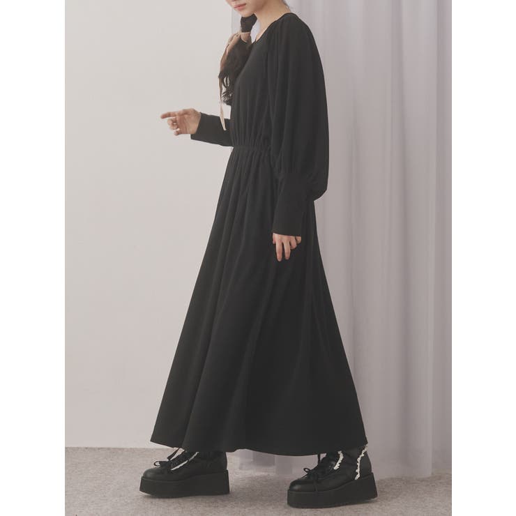 ブラック | ギャザーギャザーフリースワンピース | merry jenny