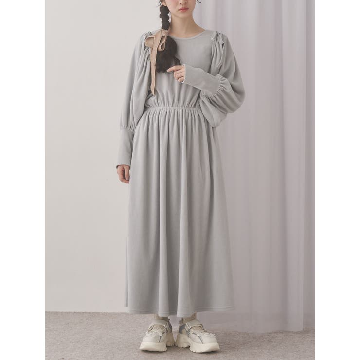 アイスブルー | ギャザーギャザーフリースワンピース | merry jenny