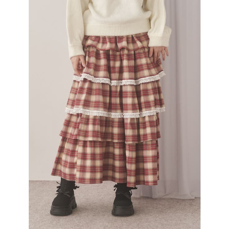レッド | ティアードティアードチェックスカート | merry jenny