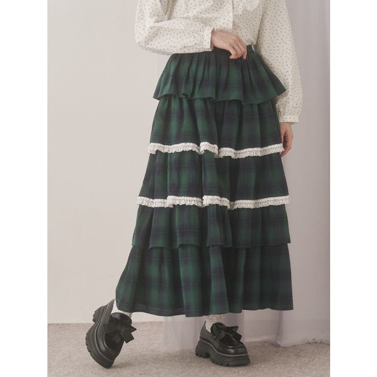 グリーン | ティアードティアードチェックスカート | merry jenny