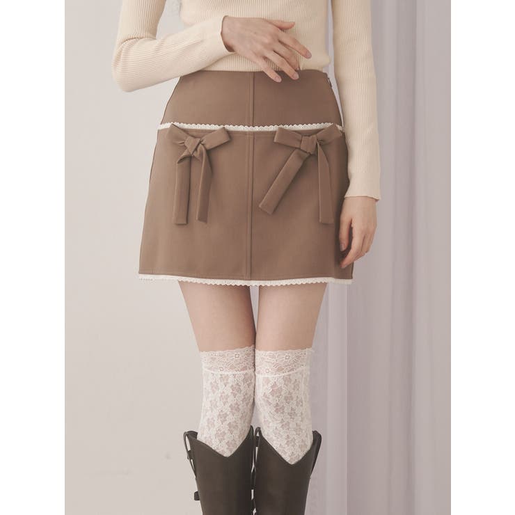 ブラウン | ribbon lace mini skirt | merry jenny