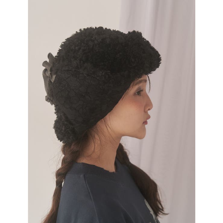 ブラック | レースドッキングボアハット | merry jenny