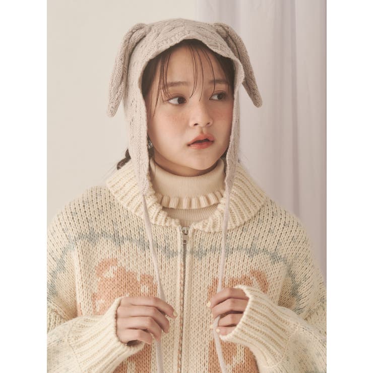 ライトグレー | animal lace knit cap | merry jenny