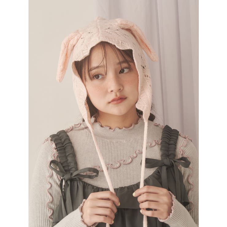 ピンク | animal lace knit cap | merry jenny