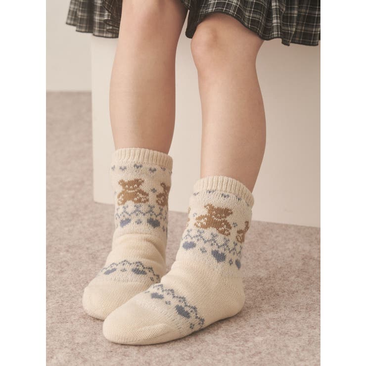 アイボリー | もこもこbear knit socks | merry jenny