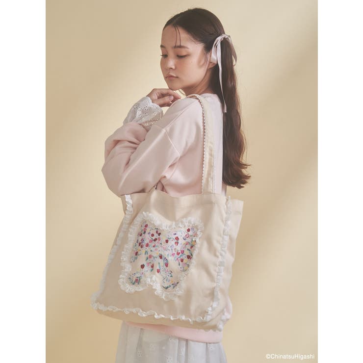 アイボリー | Dream Garden-tulip ribbon lace tote | merry jenny