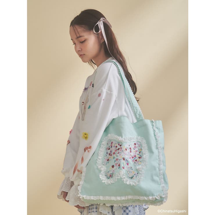 ミントグリーン | Dream Garden-tulip ribbon lace tote | merry jenny
